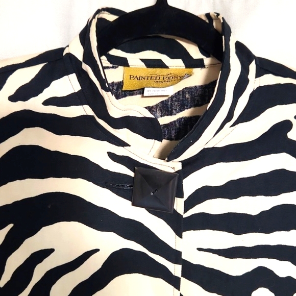 VTG Painted Pony Zebra Print Button Up 100% Cotton Blazer EUC!! Size Large - Picture 6 of 10
